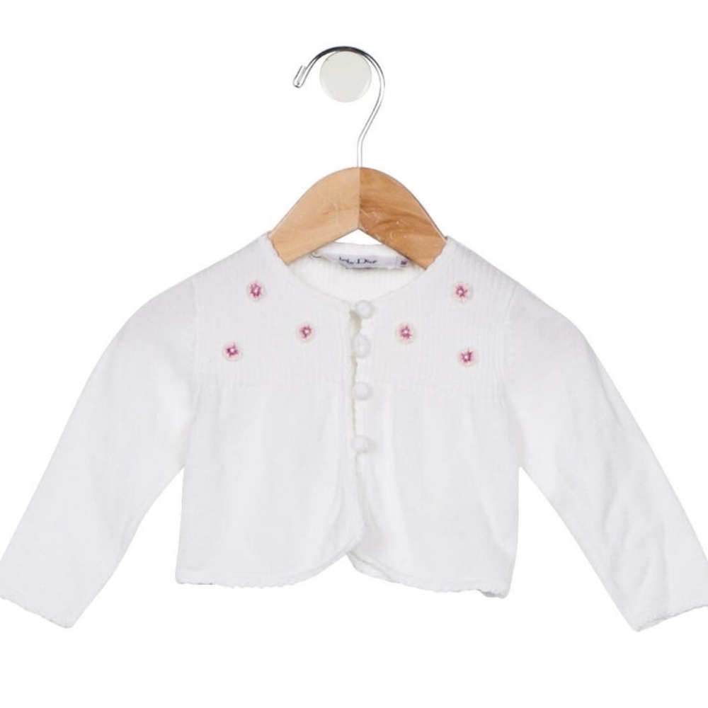 Charming White Baby Cardigan with Pink Embroidery